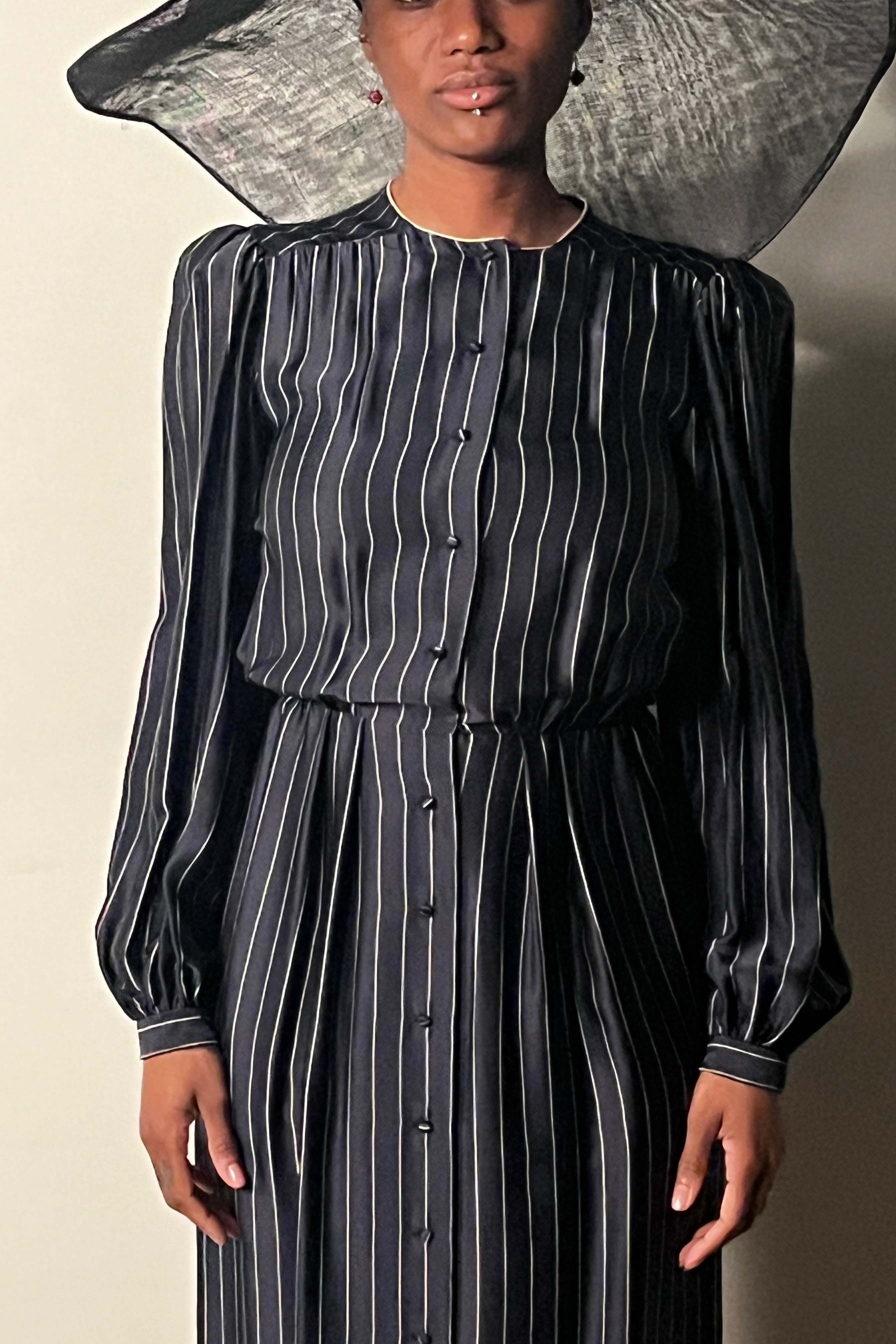 striped silk dress 50s Galanos Striped Silk Dress