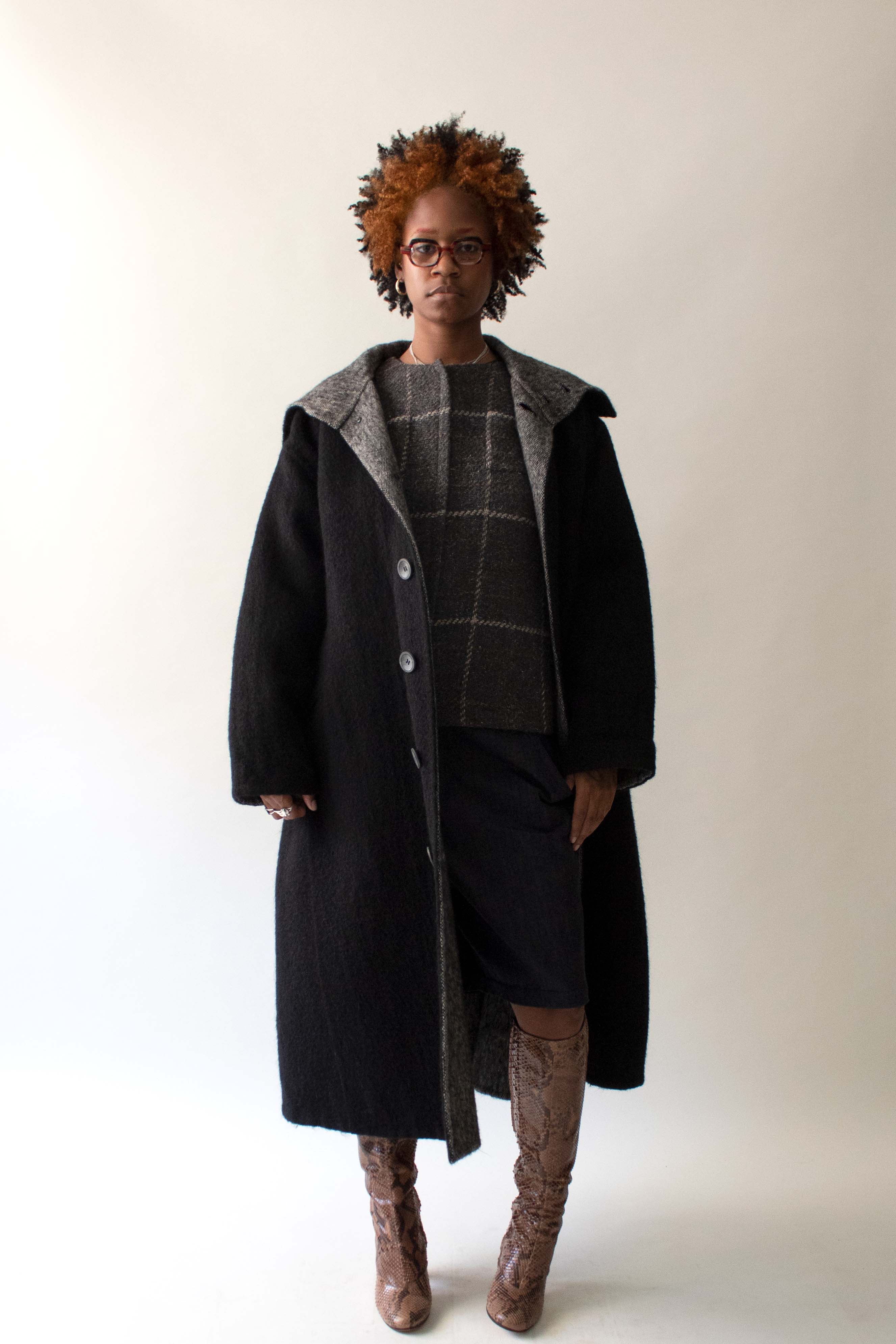 Issey Miyake Black Wool Blend Coat