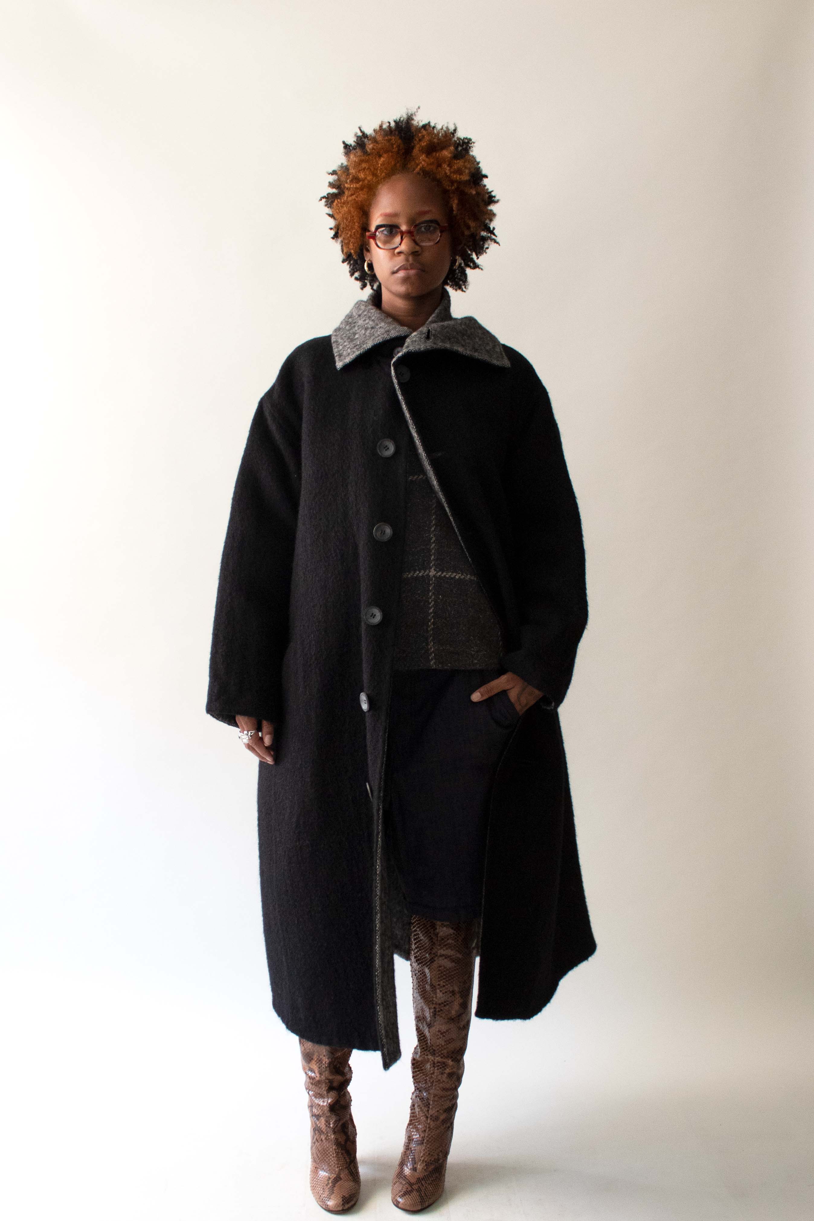 Issey Miyake Black Wool Blend Coat