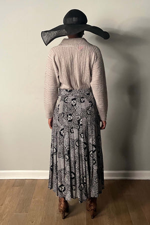 Escada Navy Printed Silk Midi Skirt