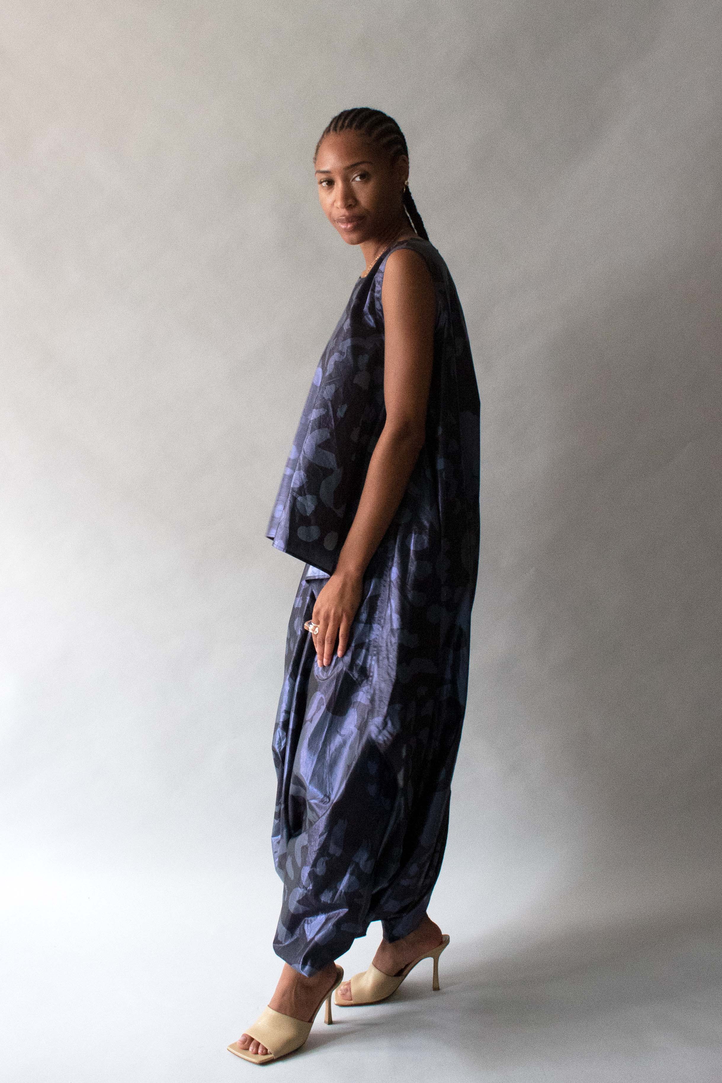Issey Miyake Navy Printed Modular Jumpsuit