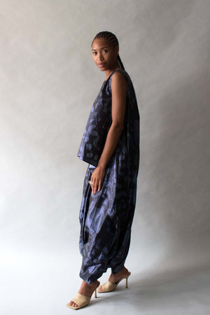 Issey Miyake Navy Printed Modular Jumpsuit