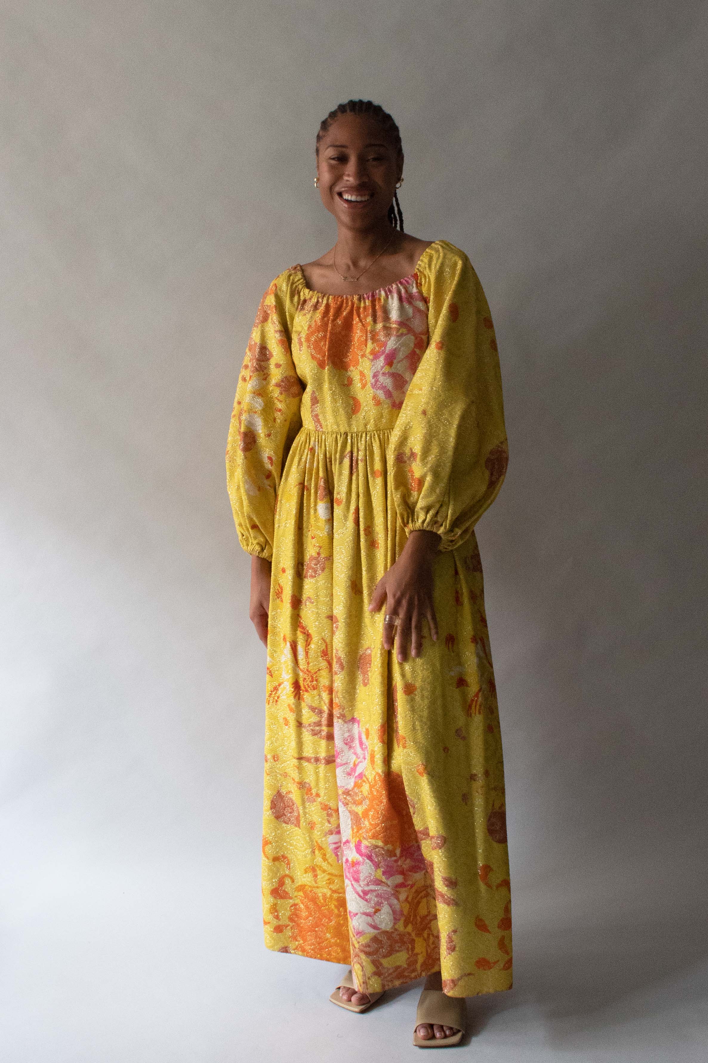 Bill Blass Yellow Silk Brocade Gown