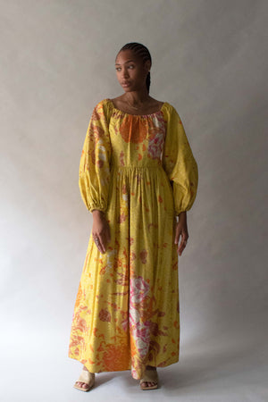 Bill Blass Yellow Silk Brocade Gown