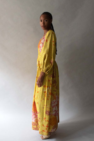 Bill Blass Yellow Silk Brocade Gown