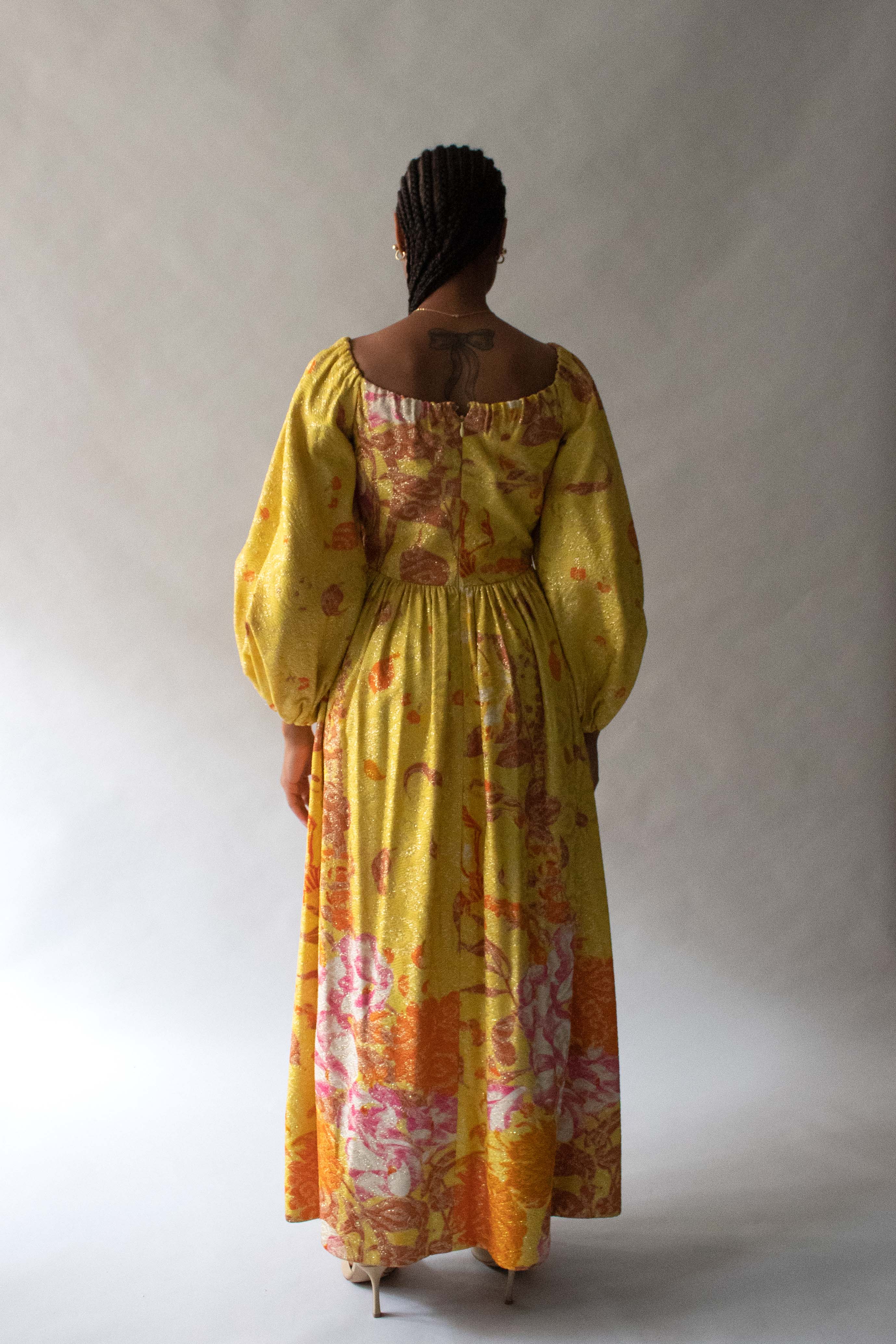 Bill Blass Yellow Silk Brocade Gown