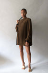 Galanos Brown Tunic With Black Button and Cuff Details