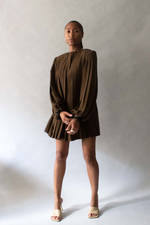 Galanos Brown Tunic With Black Button and Cuff Details