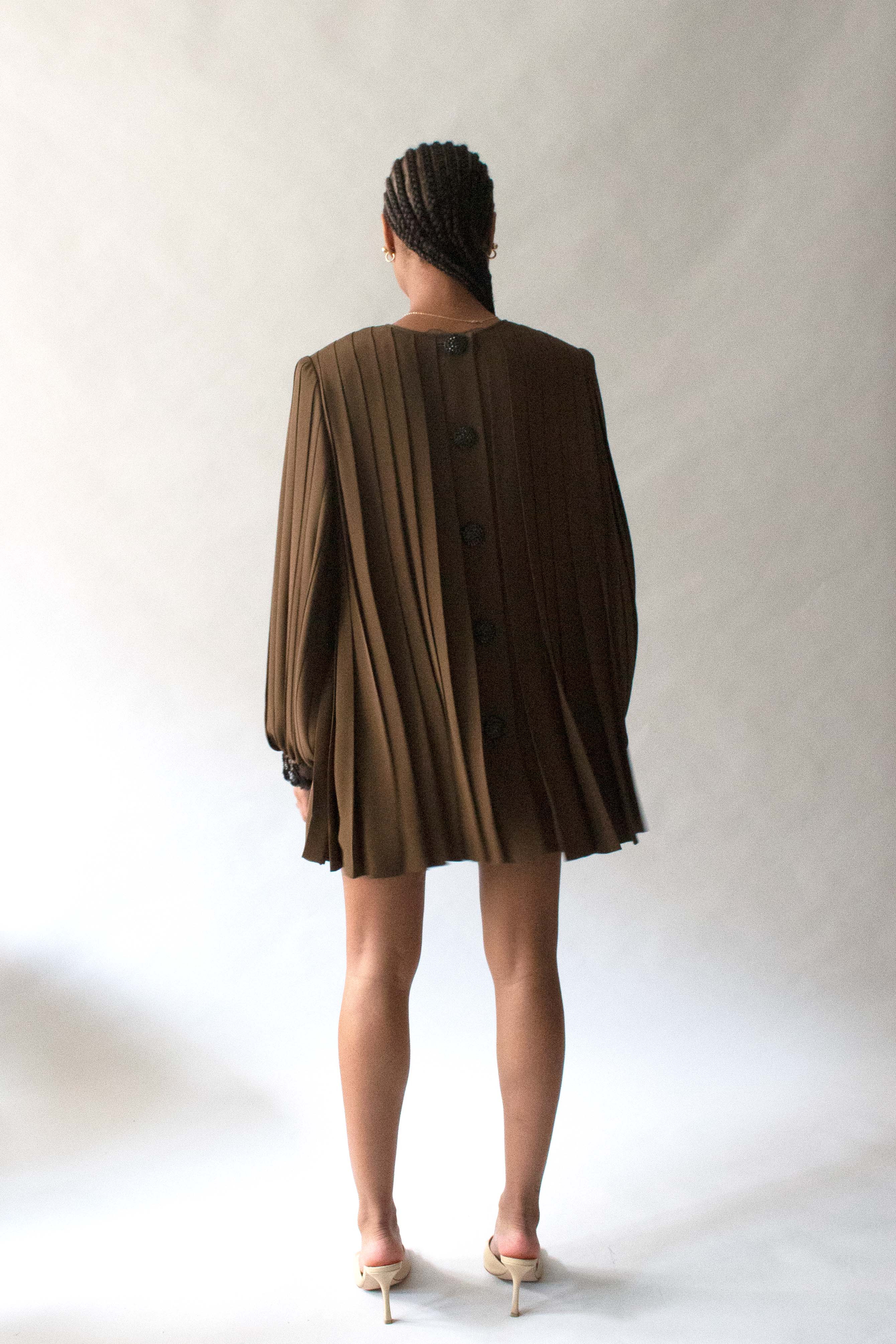 Galanos Brown Tunic With Black Button and Cuff Details