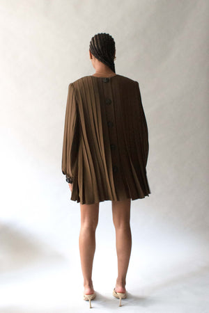 Galanos Brown Tunic With Black Button and Cuff Details