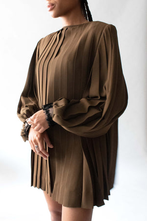 Galanos Brown Tunic With Black Button and Cuff Details