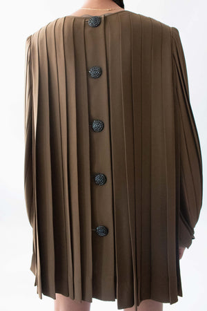 Galanos Brown Tunic With Black Button and Cuff Details