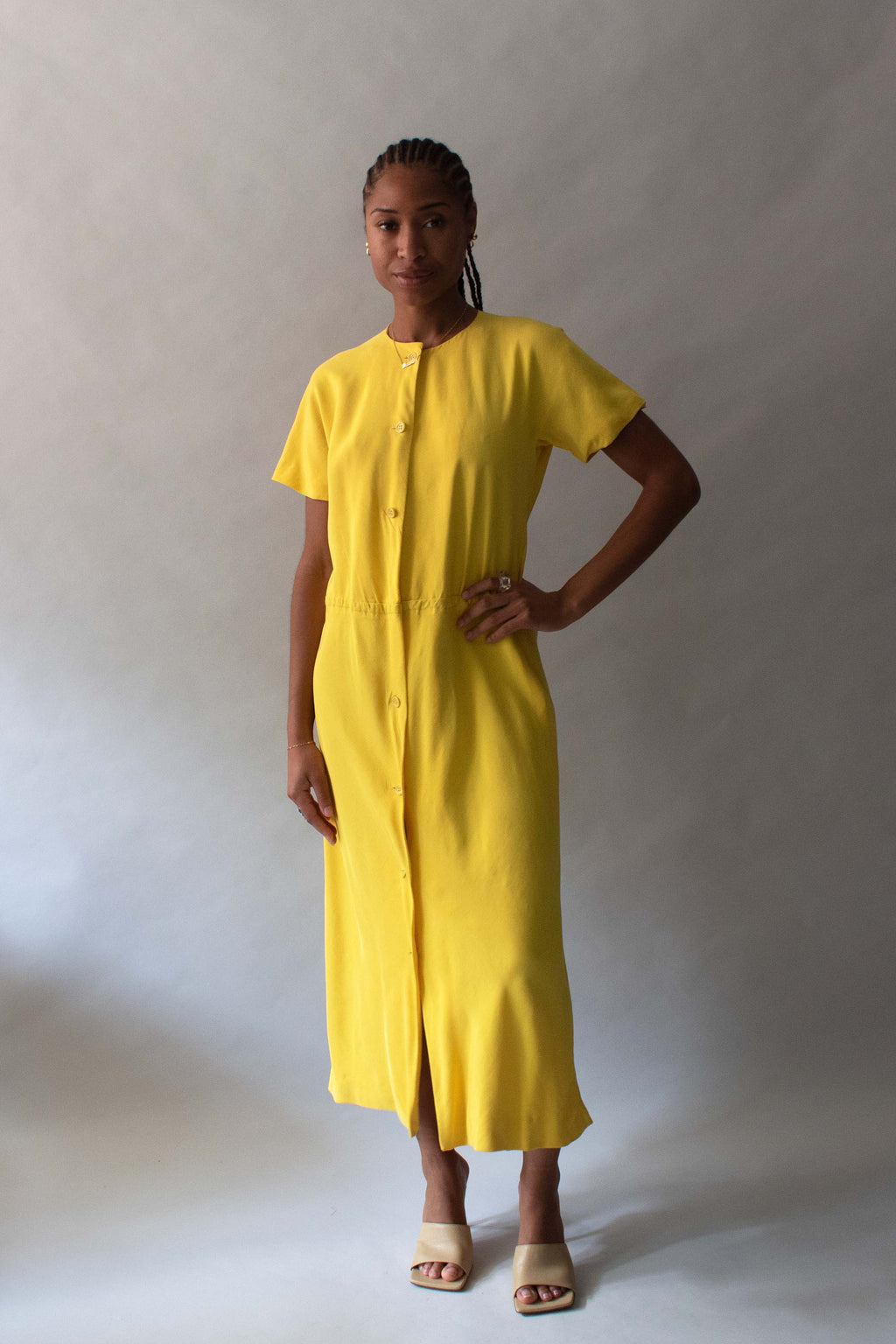 Halston Yellow Silk Shirt Dress