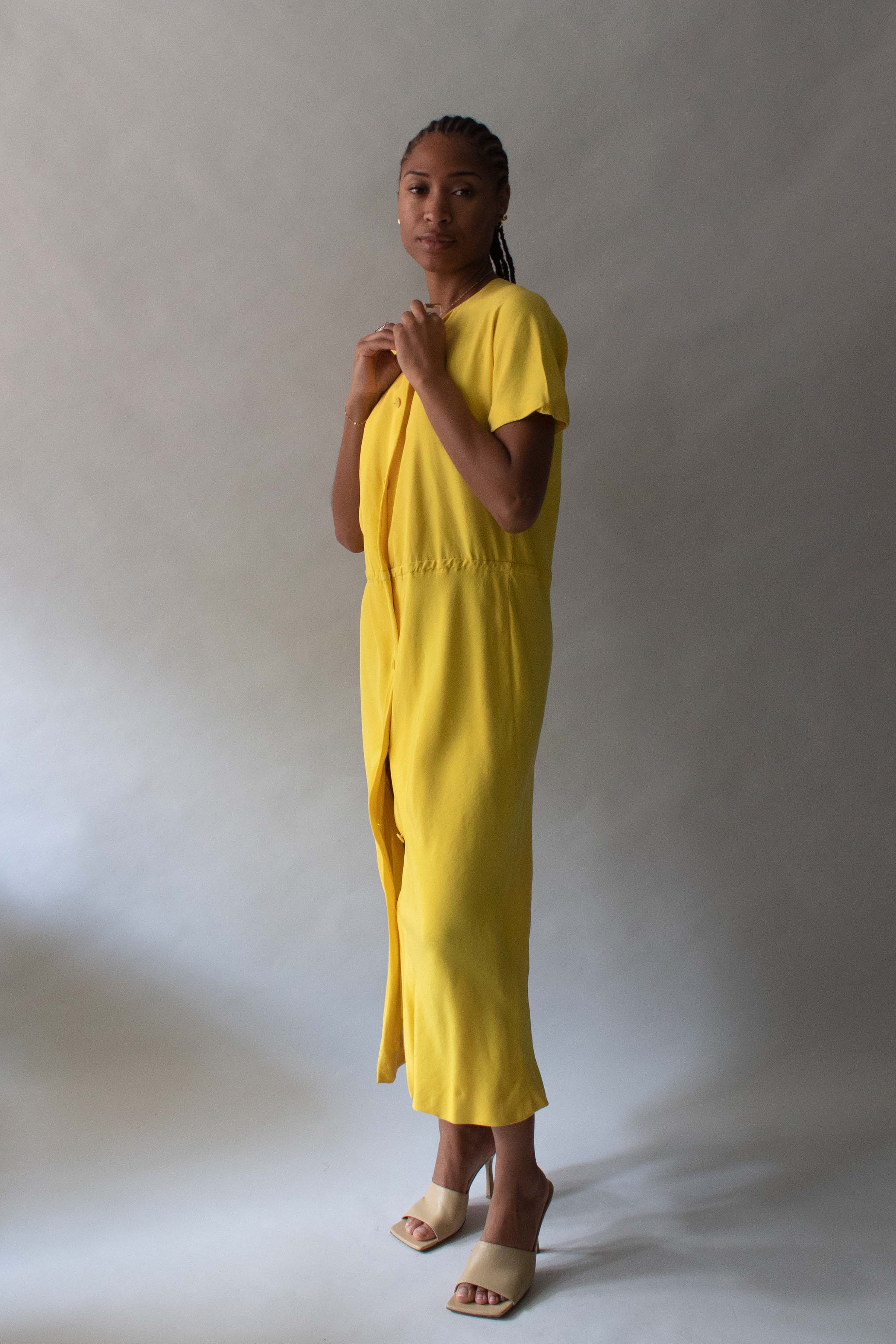 Halston Yellow Silk Shirt Dress