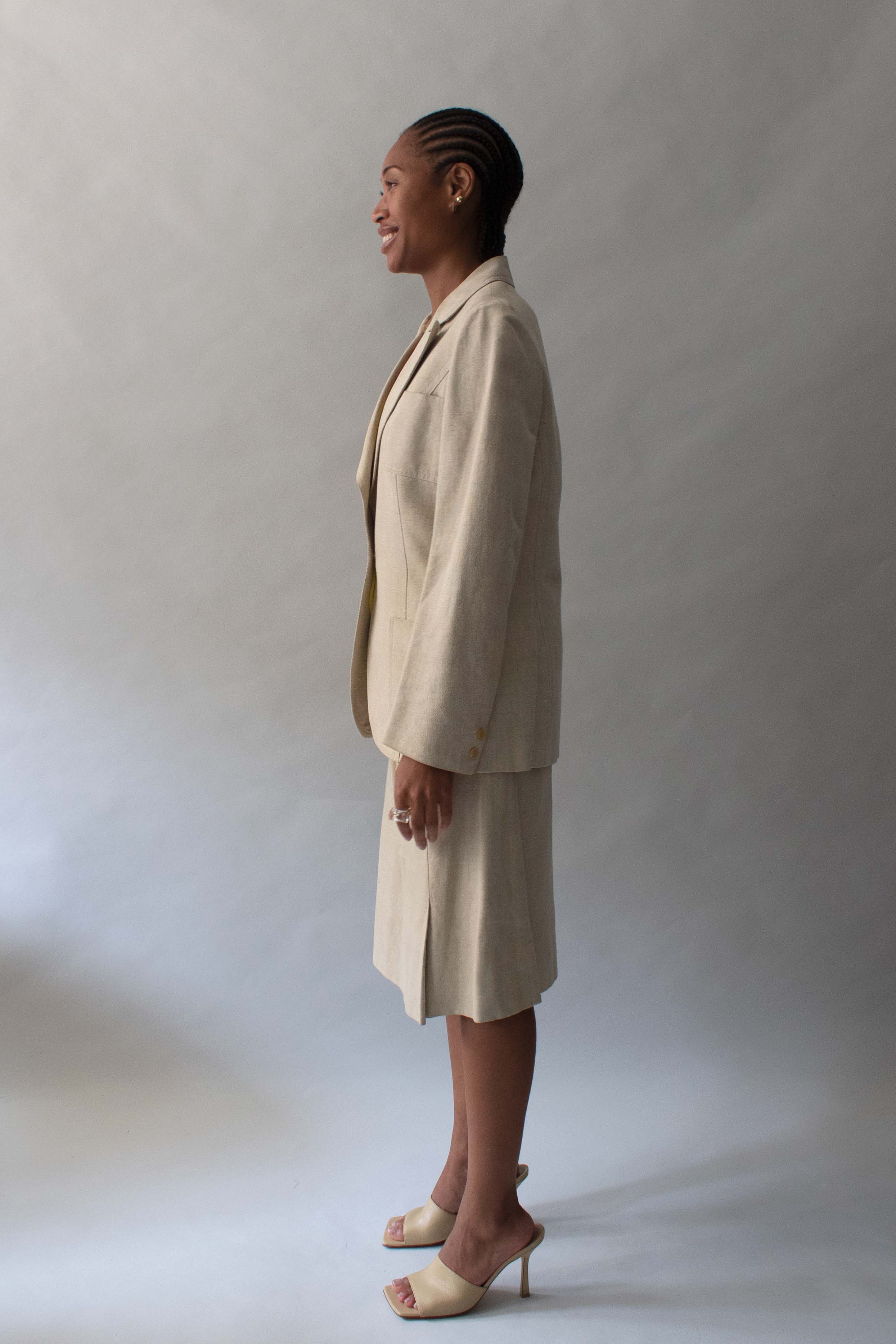 Hermes Beige Linen Skirt Set