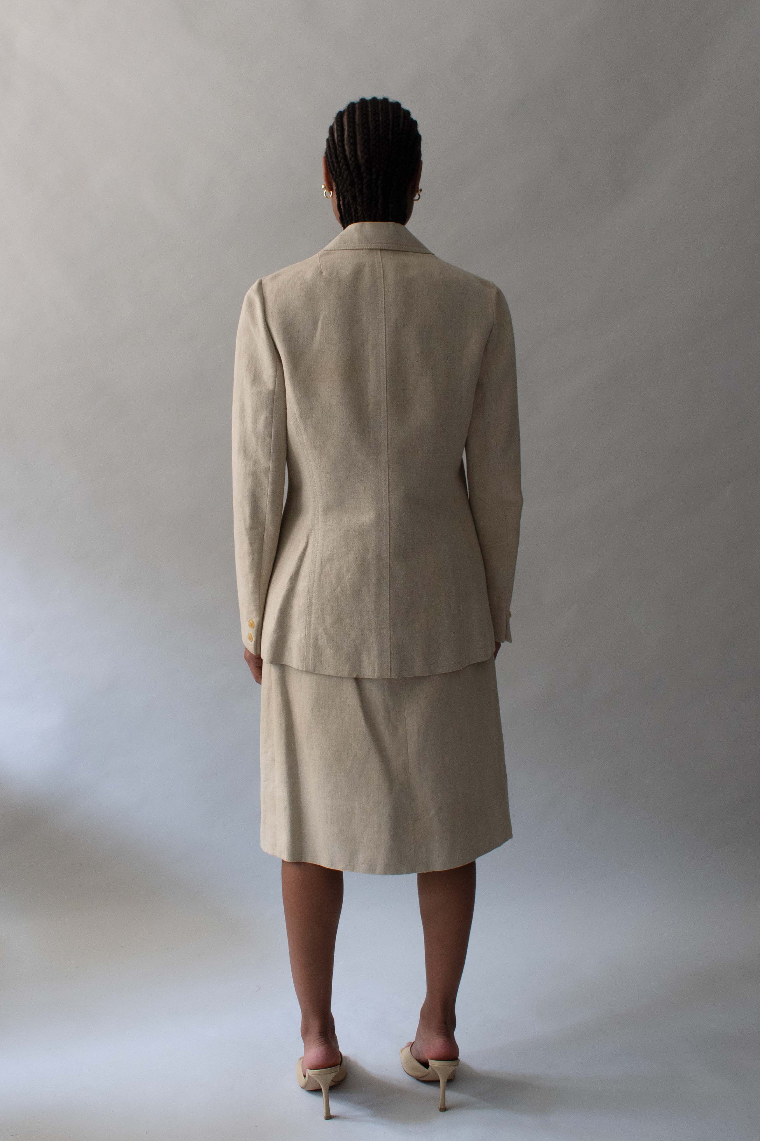 Hermes Beige Linen Skirt Set