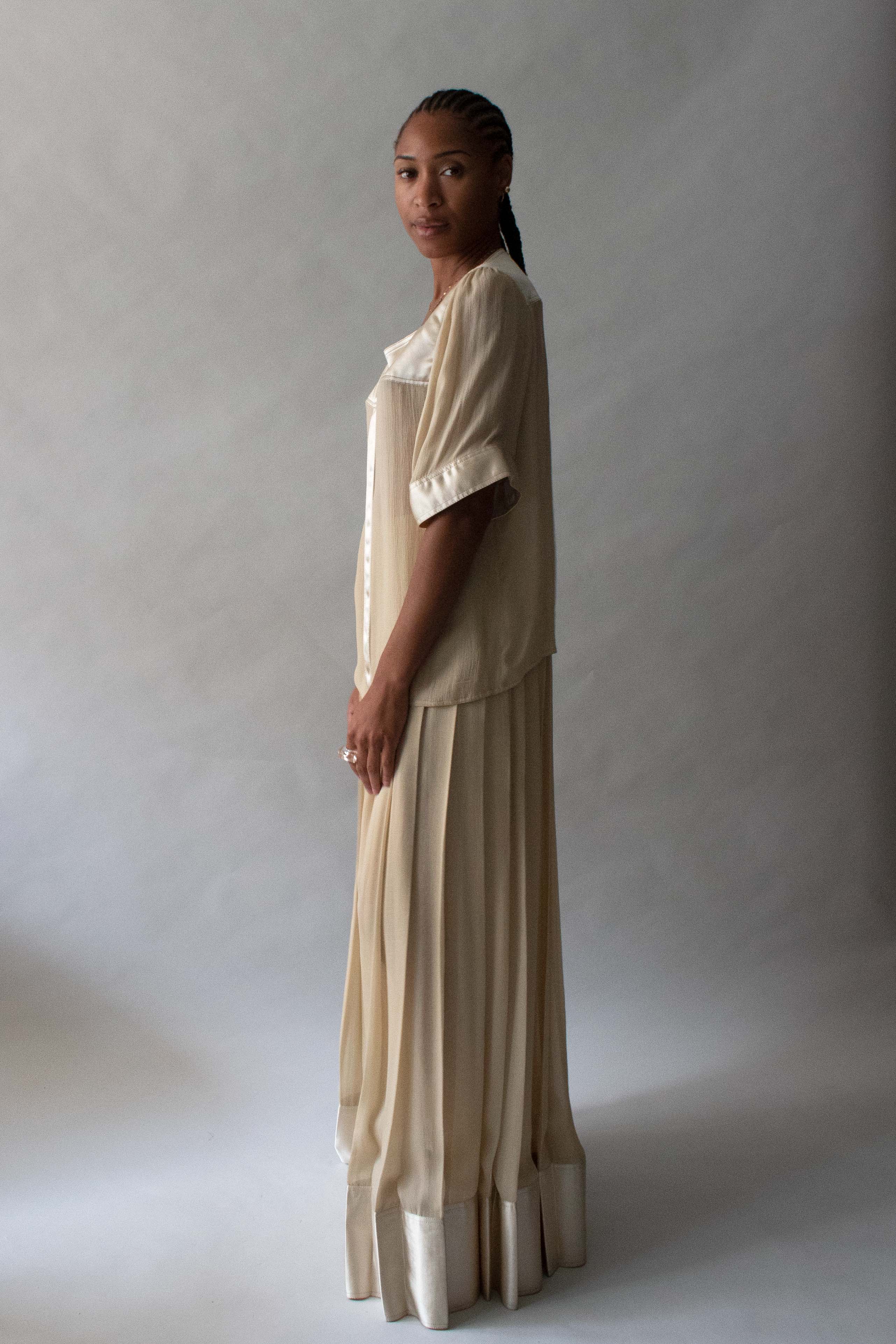 Geoffrey Beene Champagne Silk Chiffon Skirt Set