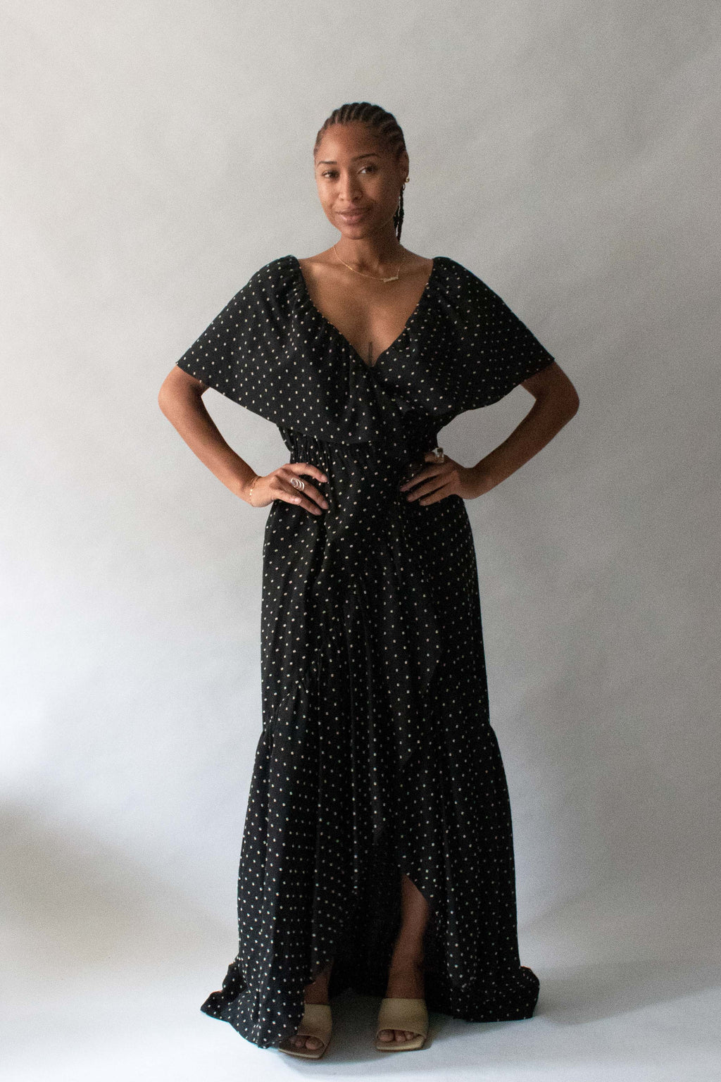 Halston Black Cotton Filcoupe Wrap Dress