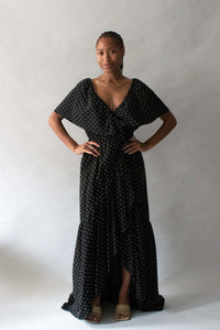 Halston Black Cotton Filcoupe Wrap Dress