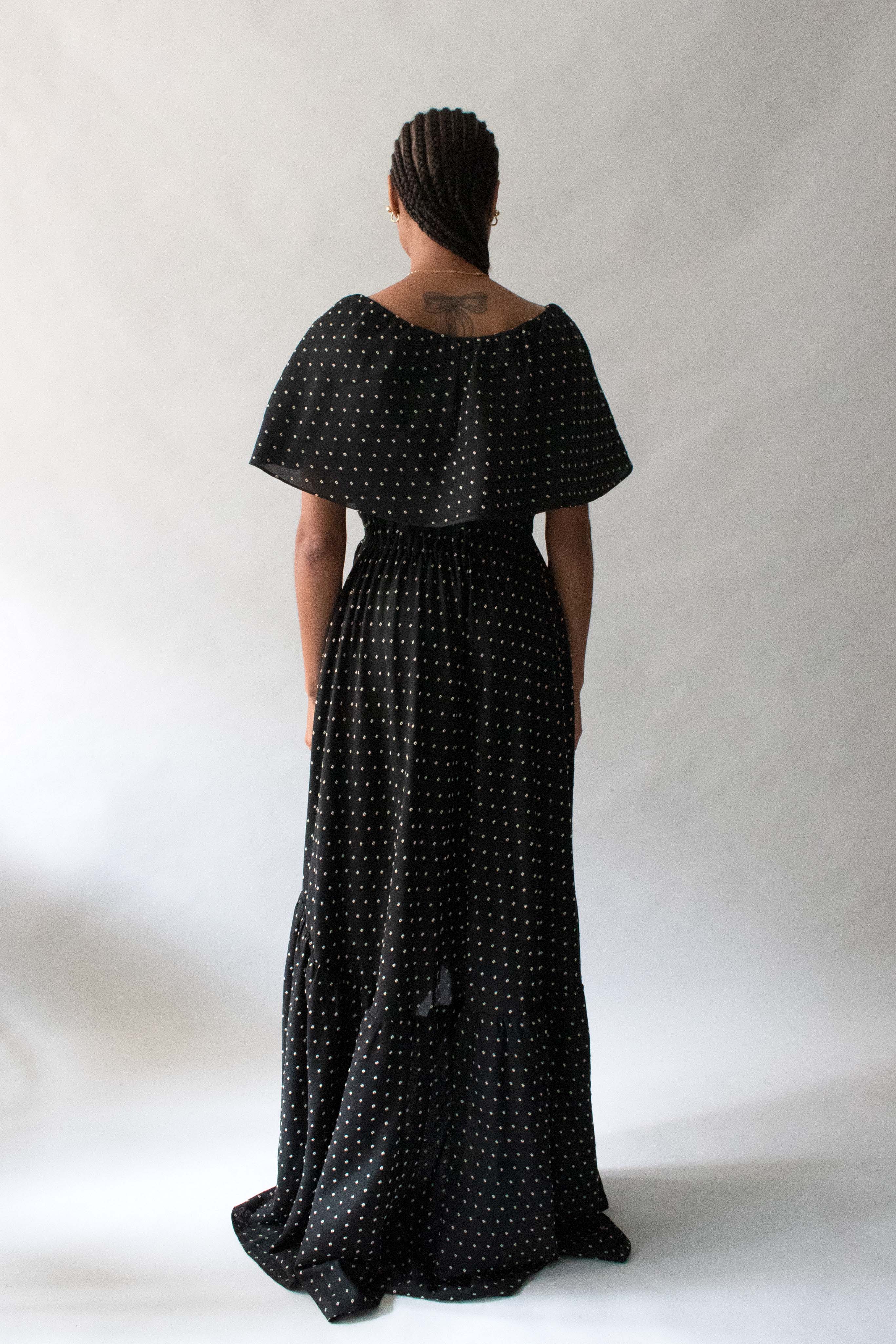 Halston Black Cotton Filcoupe Wrap Dress