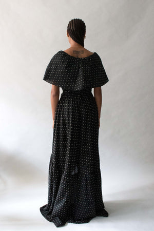 Halston Black Cotton Filcoupe Wrap Dress