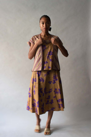 Amen Wardy Brown Floral Cotton 3-Piece Skirt Set