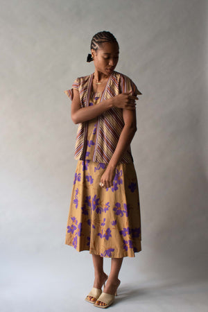 Amen Wardy Brown Floral Cotton 3-Piece Skirt Set
