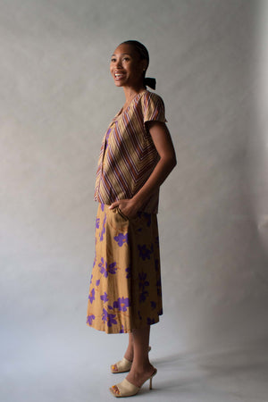 Amen Wardy Brown Floral Cotton 3-Piece Skirt Set