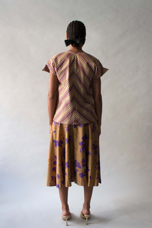 Amen Wardy Brown Floral Cotton 3-Piece Skirt Set