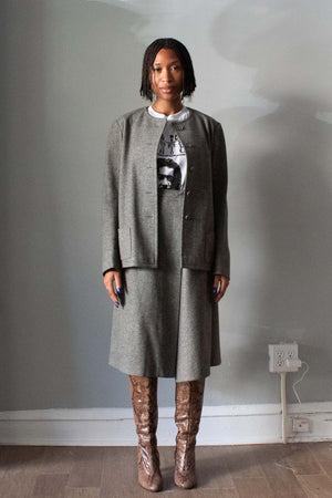 Halston Grey Wool Skirt Suit