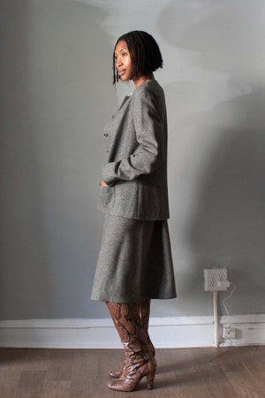 Halston Grey Wool Skirt Suit