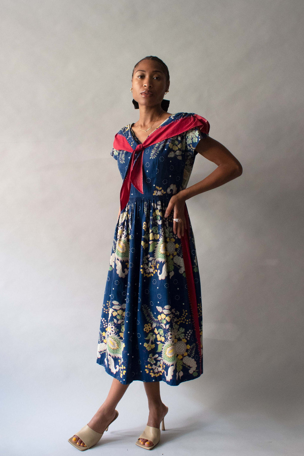 1940's printed cotton scarf dress