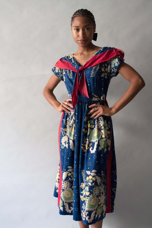 1940's printed cotton scarf dress