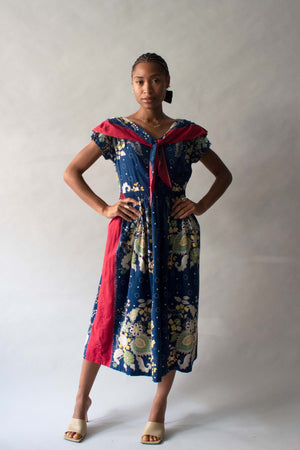 1940's printed cotton scarf dress