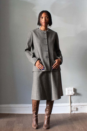 Halston Grey Wool Skirt Suit