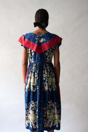 1940's printed cotton scarf dress