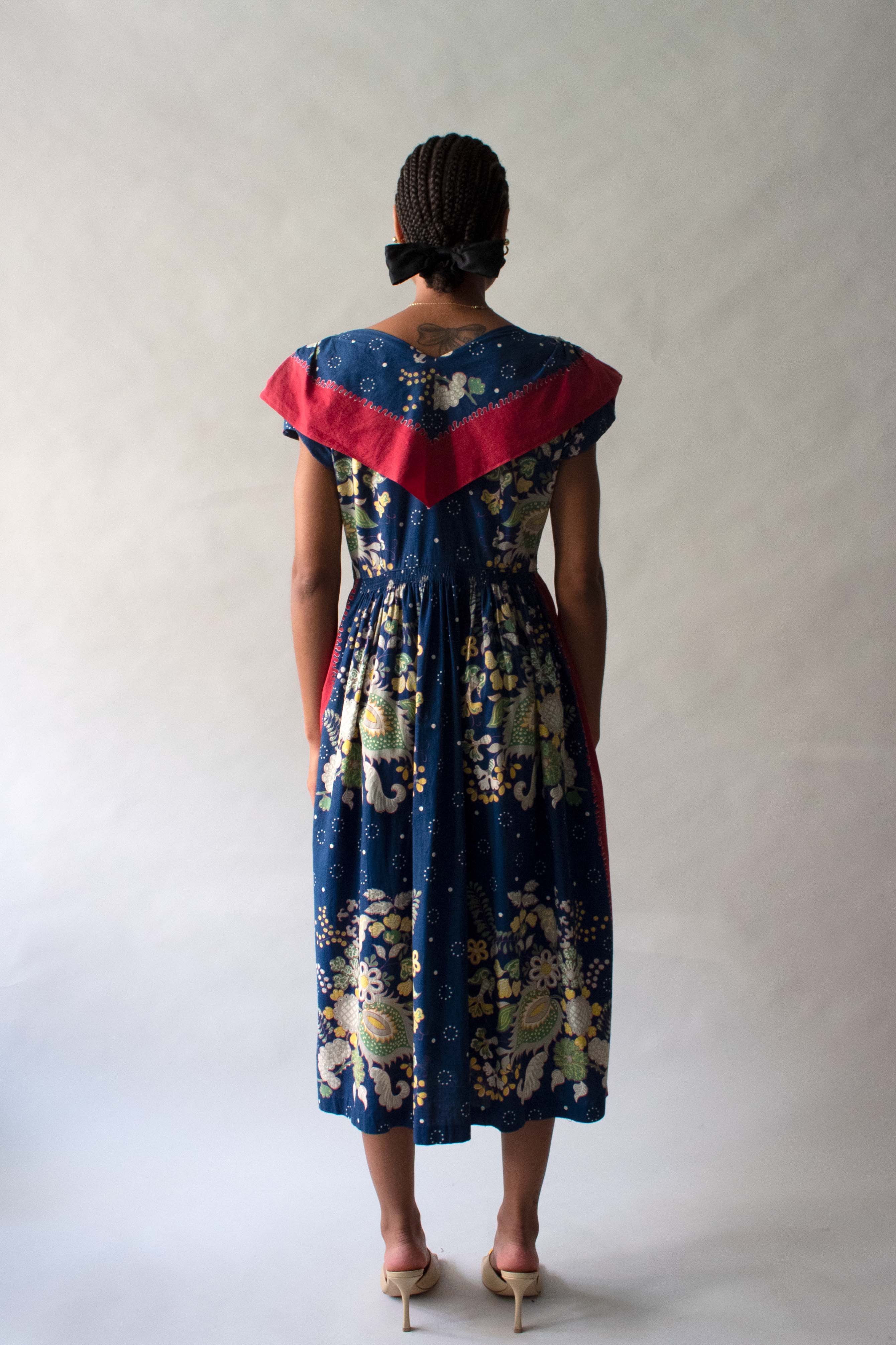 1940's printed cotton scarf dress