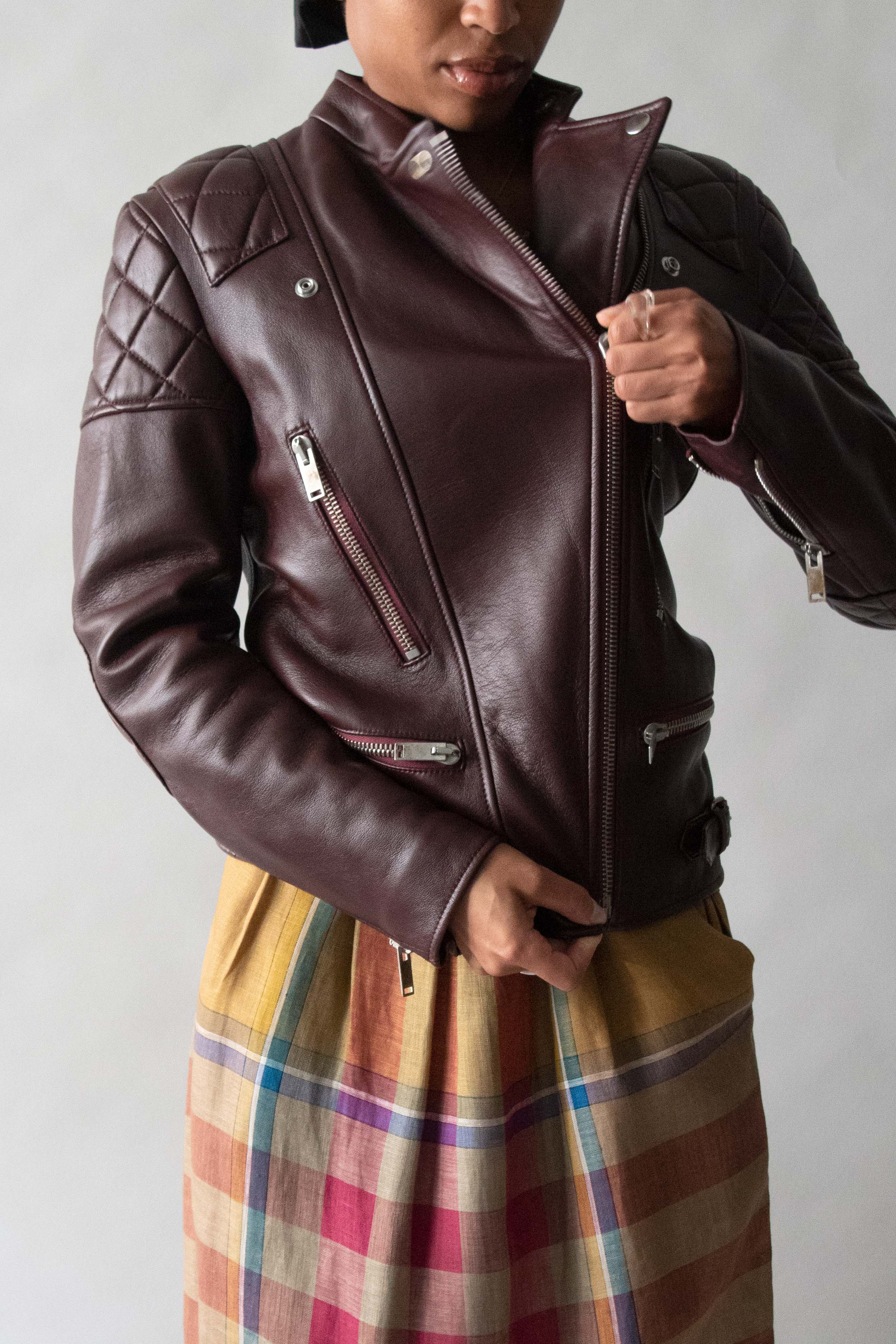 Celine by Phoebe Philo Burgundy Leather Biker Jacket