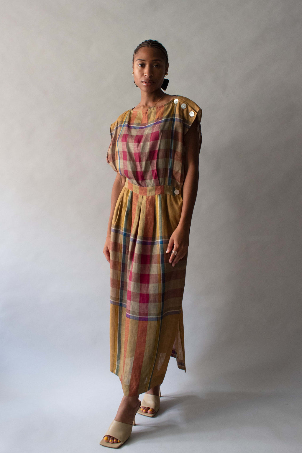 Perry Ellis Plaid Linen Dress