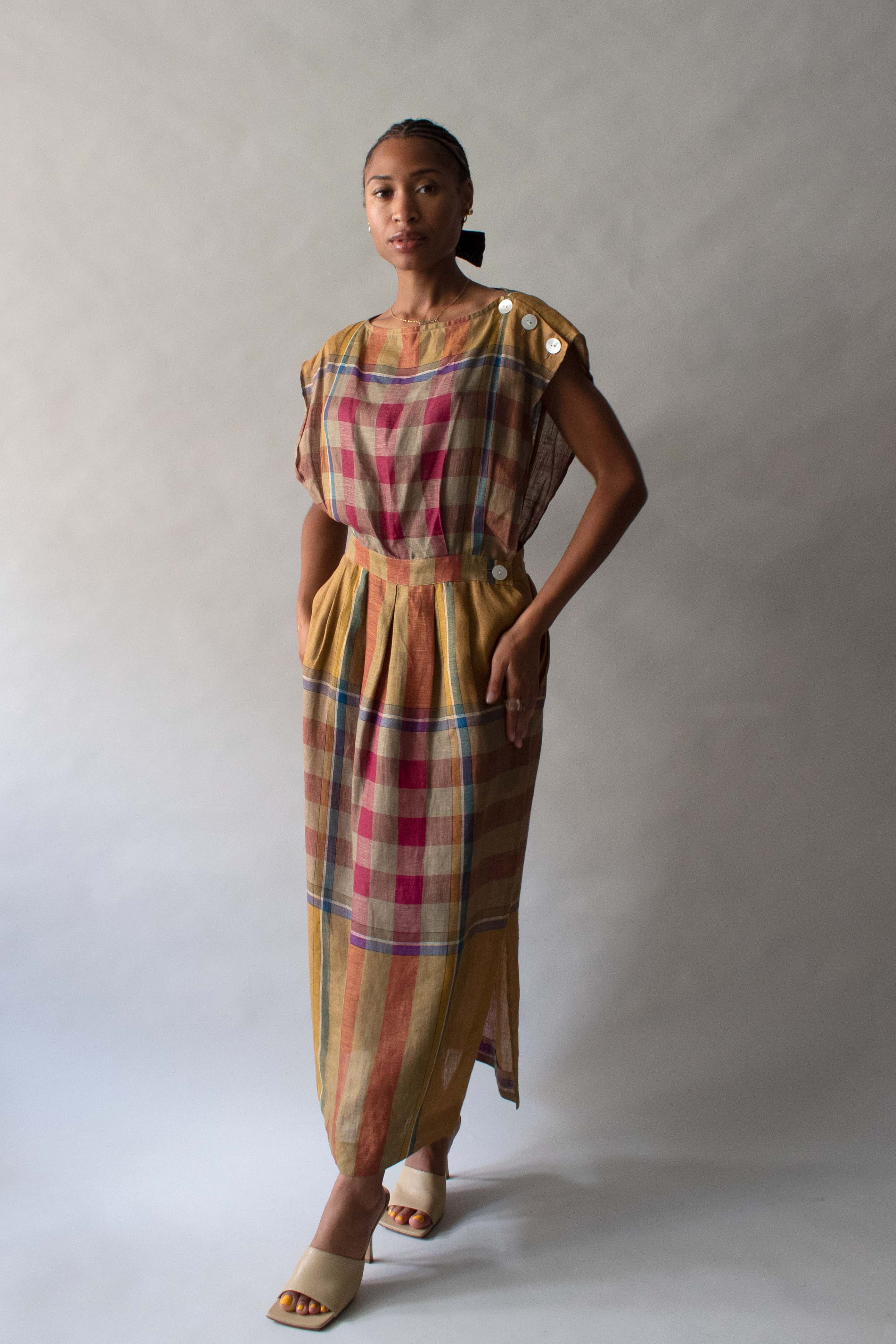 Perry Ellis Plaid Linen Dress