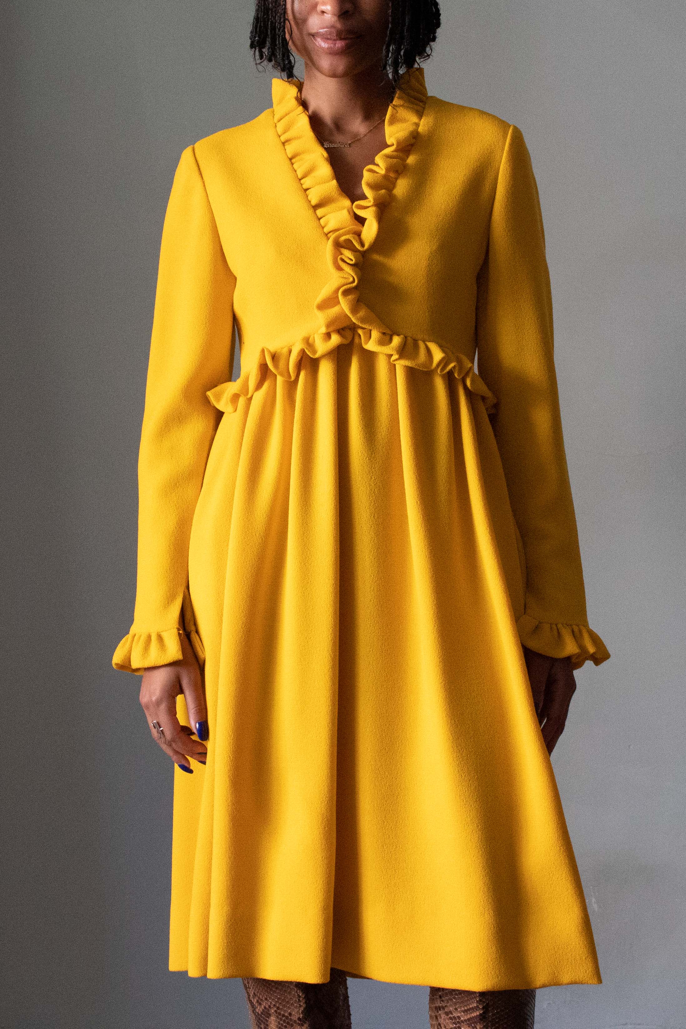 Donald Brooks Sunflower Yellow Wool Midi Dress – Moore Vintage Archive Donald Brooks Sunflower Yellow Wool Midi Dress – Moore Vintage Archive