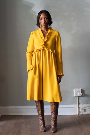 Donald Brooks Sunflower Yellow Wool Midi Dress