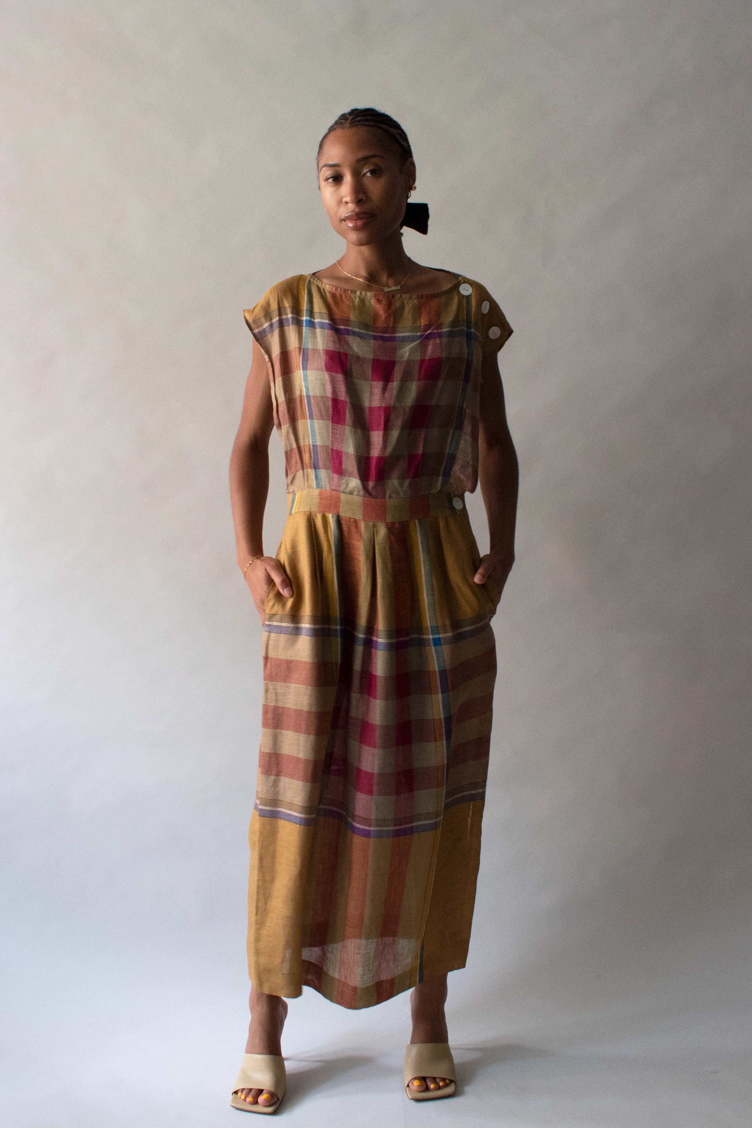 Perry Ellis Plaid Linen Dress