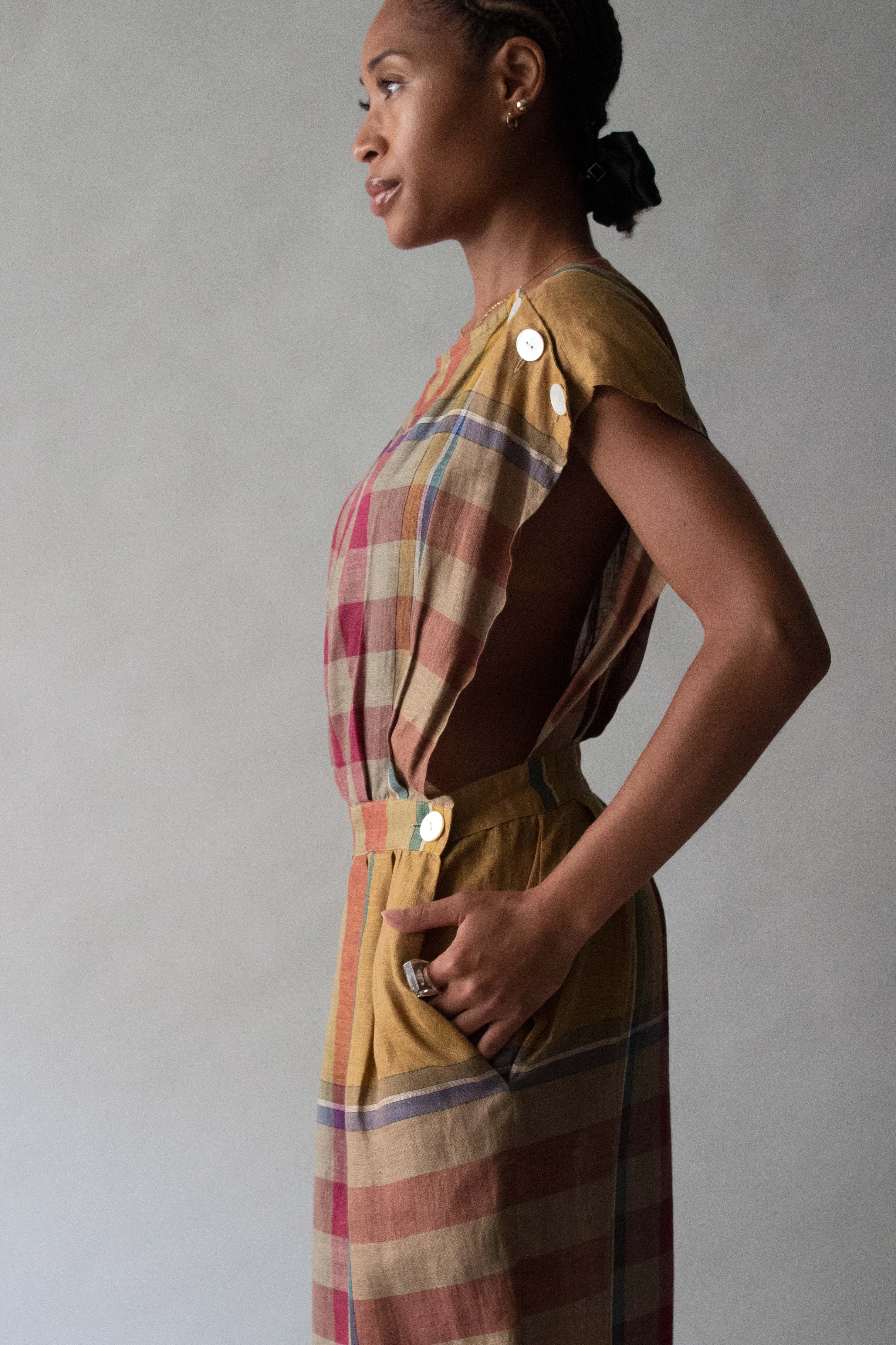 Perry Ellis Plaid Linen Dress