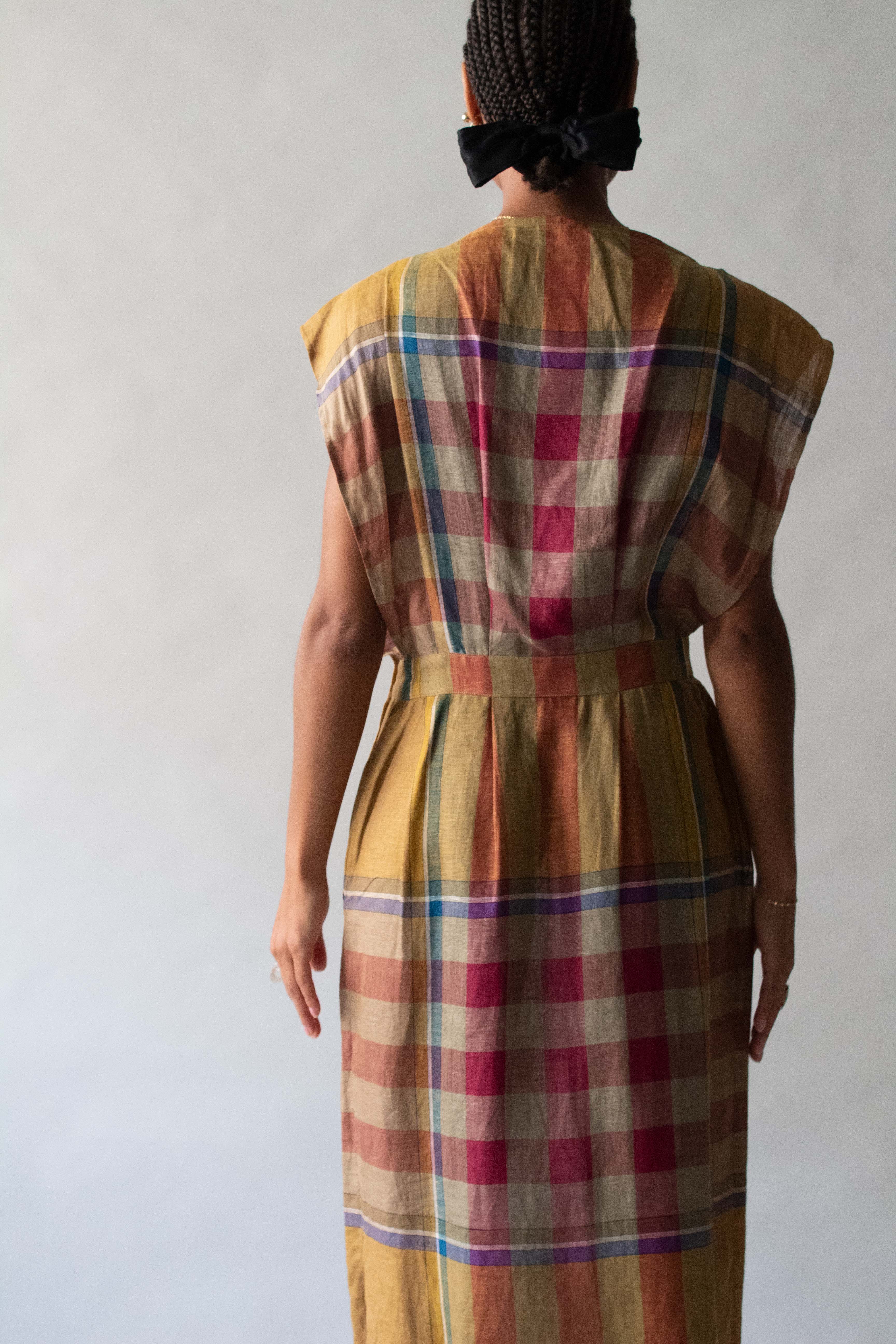 Perry Ellis Plaid Linen Dress