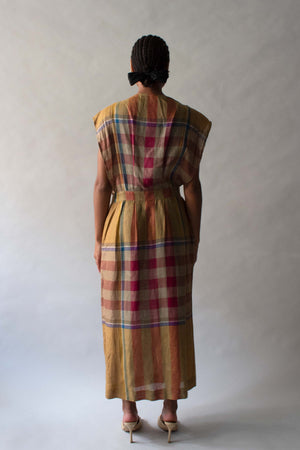 Perry Ellis Plaid Linen Dress