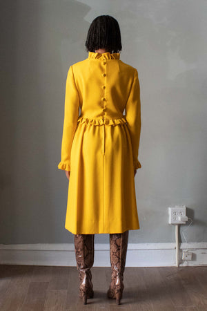 wool midi dress Donald Brooks Sunflower Yellow Wool Midi Dress – Moore Vintage Archive