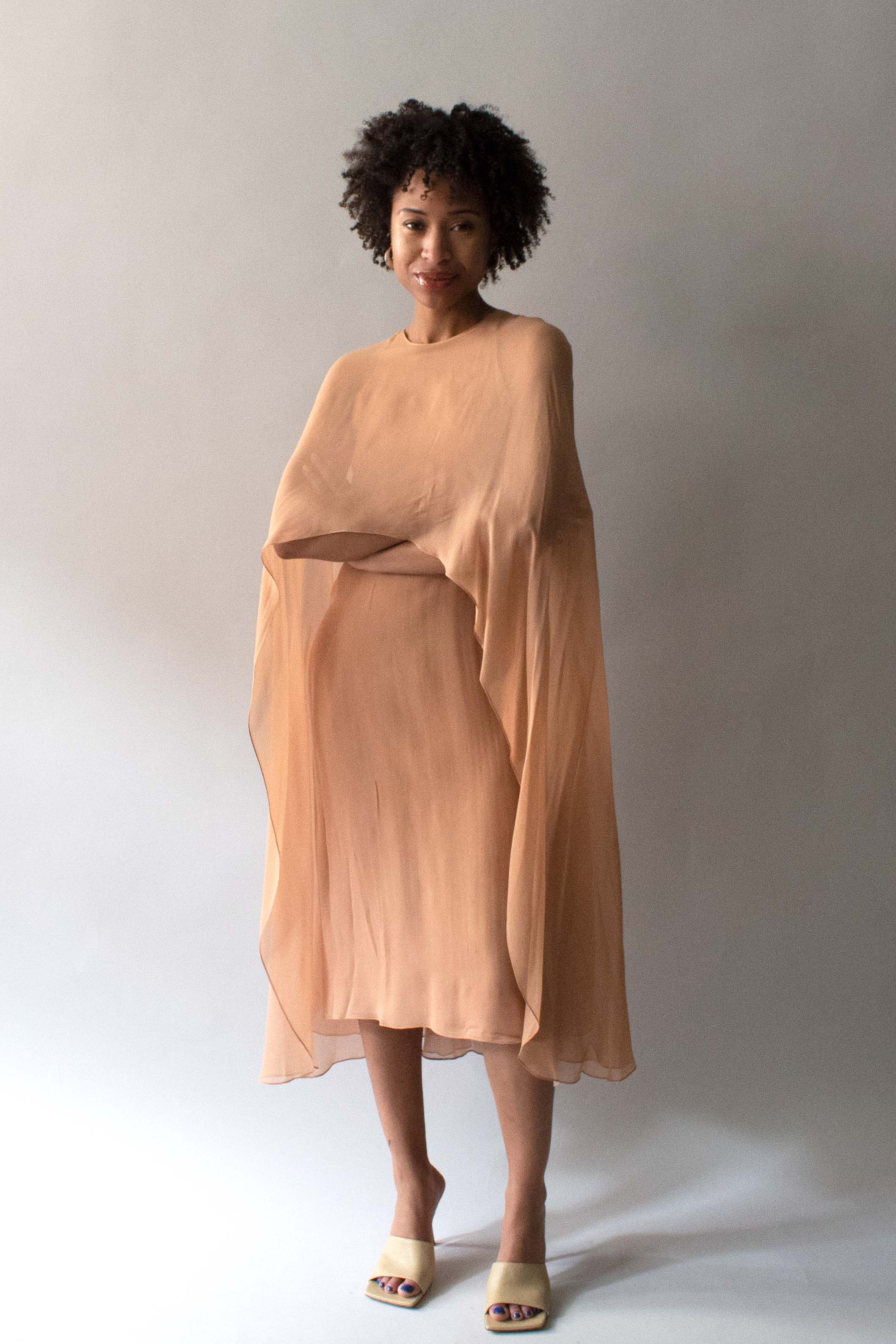 Halston Nude Silk Capelet Dress