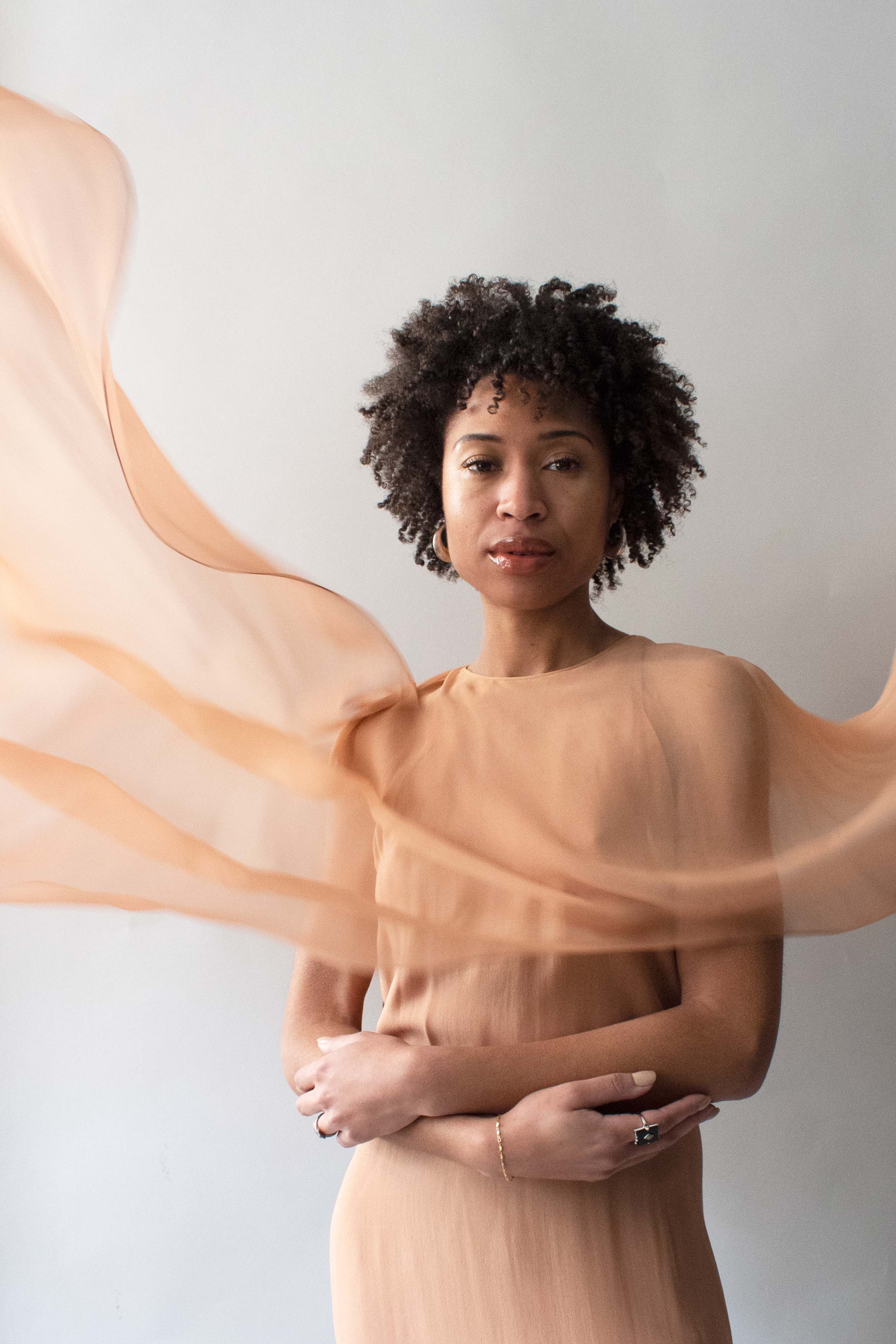 Halston Nude Silk Capelet Dress