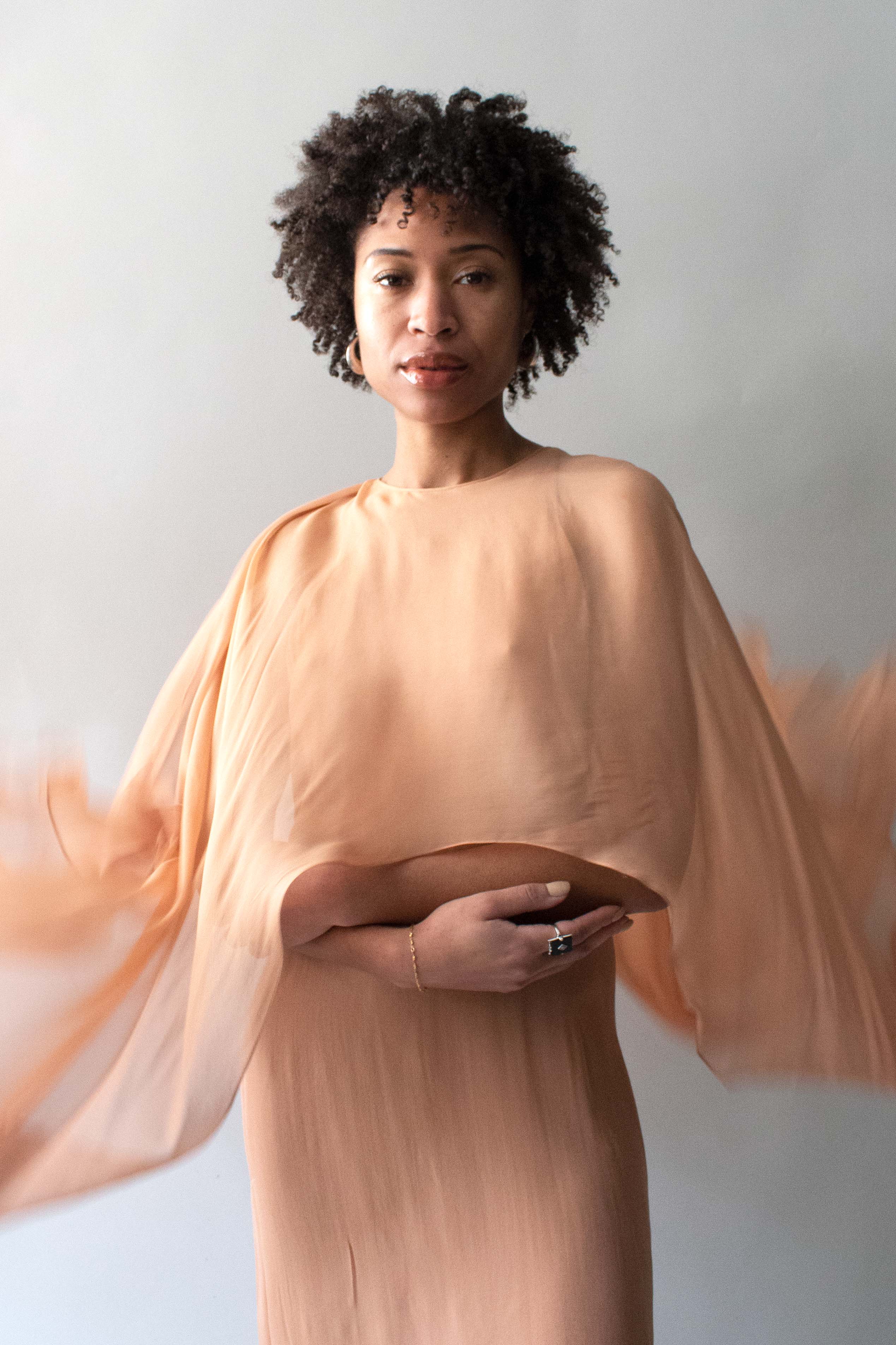 Halston Nude Silk Capelet Dress